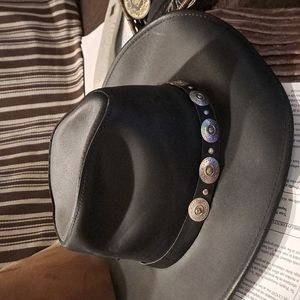 Black leather cowboy hat from Henschel Hat Company. Size large